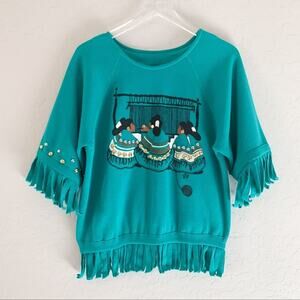 Vintage Native American studded fringe fleece